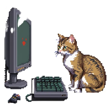 tabby cat playing computer game sticker