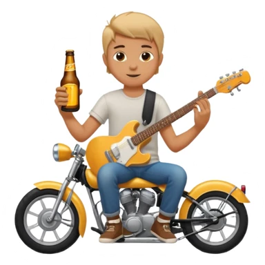 i need an emoji of a boy that is sitting on a crossmoter with a beer and an electric guitar in his hands sticker