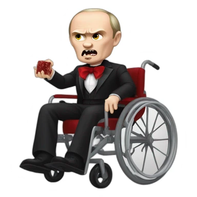 Angry vampire vladimir putin hold meat cube dressed as dracula small wheelchair halloween mood sticker