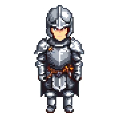 a knight in black armour, pixel art style sticker