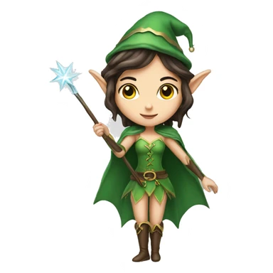 Brunette elf girl fantasy star wand sticker