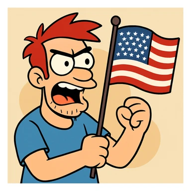 US flag, bold and cartoonish, flat toon style sticker