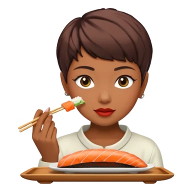 girl pixiecut Hair Brown eating sushi sticker