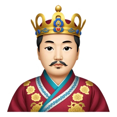 Cinematic Realistic King Sejong Portrait Emoji, depicted as a wise benevolent monarch in traditional Korean royal attire with a thoughtful gaze, rendered with intricate textures and regal soft lighting that captures his historical significance. sticker