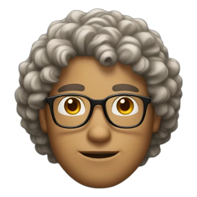 man with glasses, darn bown curly hair on top of head sticker