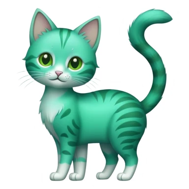 Standing, slenderCat with a green and teal fur  sticker