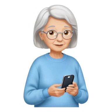 An old lady walking in a park holding a cell phone with a text bubble that says Have you checked in to the meetup? sticker