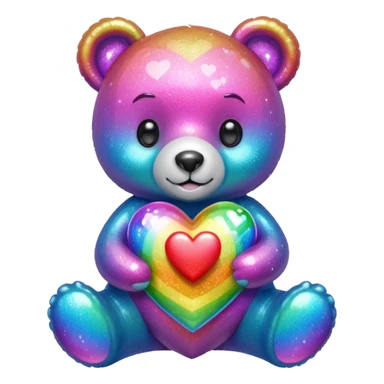 Glitter Rainbow Bear holding a heart sticker