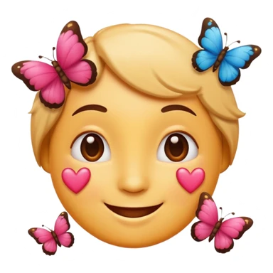 smiling face emoji with hearts and butterflies surrounding it sticker