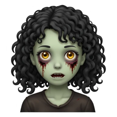Emoji garota zombie sem ferimentos no rosto com cabelo preto cacheado longo com franja cacheada sem volume sticker