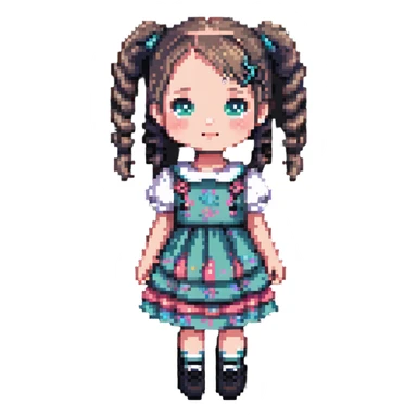 Little girl with pigtails in a cute dress sticker