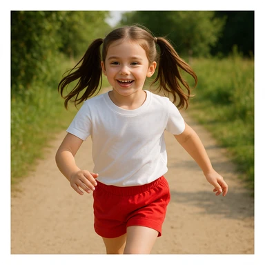 Make the girl's outfit red shorts and a white short-sleeved t-shirt sticker