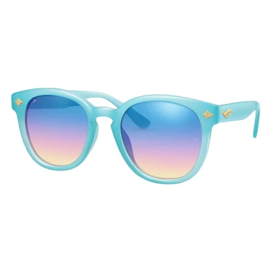 A colorful pair of shiny glossy smooth soft sparkly glittery sunny Pastel sunglasses (aesthetic, loose object, apparel), seen from the side, 3/4 angle sticker