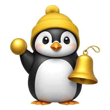 Penguin with yellow beanie ringing giant bell sticker