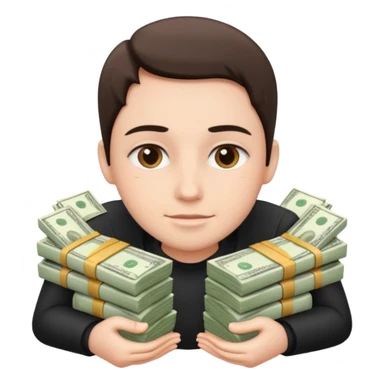 a person surrounded by money sticker