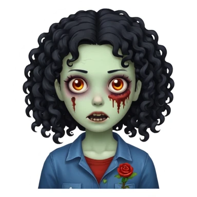 zombie curly girl black hair sticker