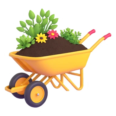wheelbarrow with soil fertilizer and gardening tools sticker