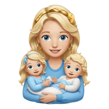 Wavy blonde, white woman with blue eyes, freckles hoop earrings, holding babies smiling and really cute in gold hoops she needs to be holding three newborns, and she needs to be more cute than pretty sticker
