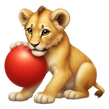 lion cub playing with a red ball sticker
