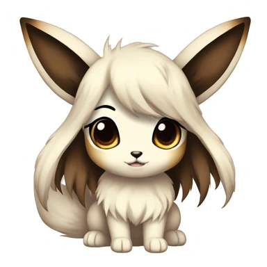 Kawaii Pale Shiny Eevee with dark brown long emo hair covering her eyes Full Body sticker