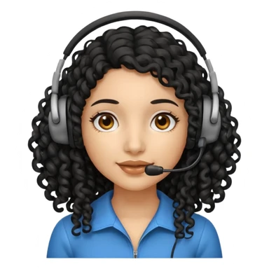 Medium skin tone girl with long black curly hair wearing a headset sticker