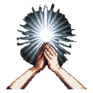 hands clasped in prayer with light rays sticker