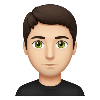 A man with olive green eyes, dark brown hair, fair skin tone, wearing a black shirt  sticker