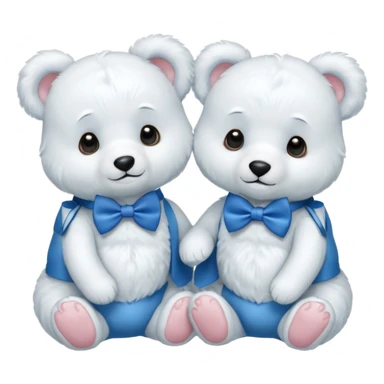 sweet same little white bears with blue bow tie sitting sticker