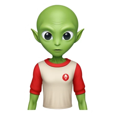 Green alien in Shirt 👚 vyshyvanka, white with red embodiary on sleeved sticker