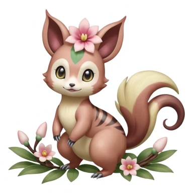 Cute Romantic Realistic Floral Meloetta-Furret-Palkia-Cresselia-Digimon-Pokémon-Fakémon-hybrid-fusion, full body sticker