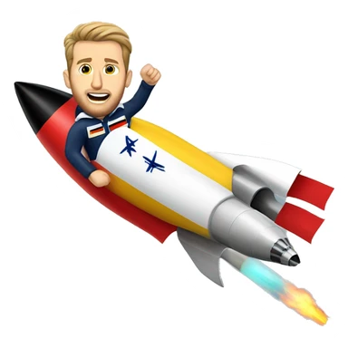 Harry kane riding a rocket covered in German flags sticker