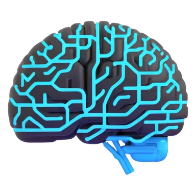 glowing futuristic brain with circuit patterns, radiating intelligence and innovation sticker