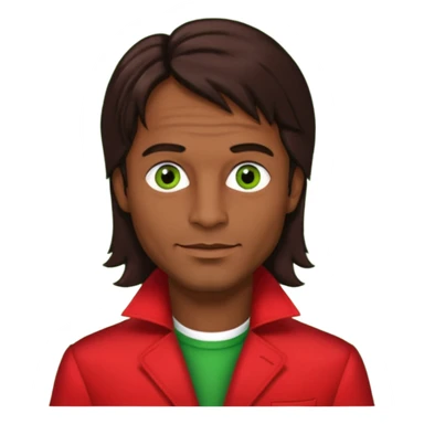 Robert Pilatus, German Singer (1964-1998) with medium dark skin, long dark brown hair, green eyes, red outfit sticker