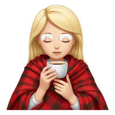 Blonde girl inside a blanket sipping coffee eyes closed sticker
