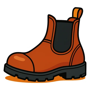 cartoon style single Blundstone boot, side view, brown with black elastic, exaggerated features sticker