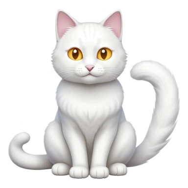 cinematic-[white cat]-realistic-full-body-sitting-emoji,-tail-curled-playfully-around-its-paws,-head-tilted-dramatically,-sleek-[white]-fur,-simplified-yet-realistic-focused-features,-highly-detailed,-glowing-with-an-almost-sarcastic-glow sticker