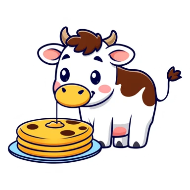 A cow eating a pancake sticker