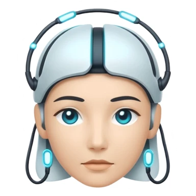 Minimal emoji of a futuristic neural headband with glowing nodes, clean lines, soft sci-fi glow, flat icon style sticker
