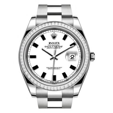 Crie um emoji com essas especificações: Um Rolex Datejust "Iced Out" prateado, totalmente coberto por diamantes na caixa, luneta e pulseira Jubilee. O mostrador possui fundo cravejado com diamantes (pavé), algarismos romanos pretos e lente de aumento na data. sticker