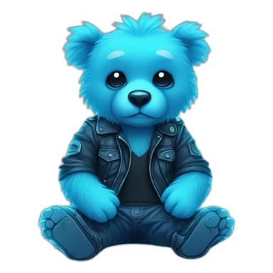little blue neon punk bear sitting illustration sticker