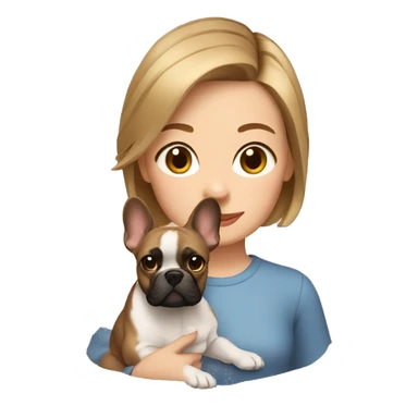 Girl with short light brown hair with a frenchie dog sticker