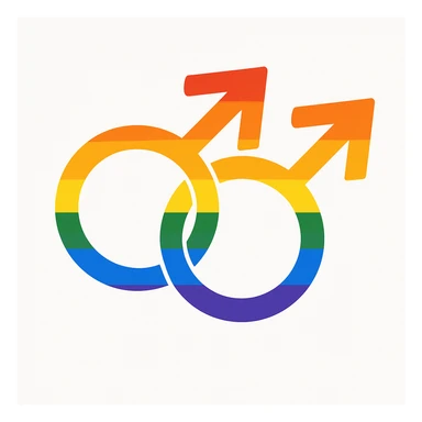 gay pride two interlocked male symbols, rainbow colors, clean and modern sticker