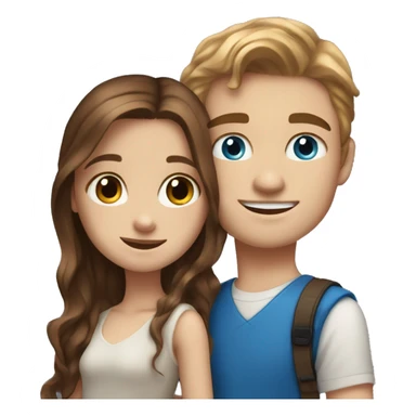 Realistic white girl with long brown hair and white boy with brown hair and blue eyes hugging  sticker