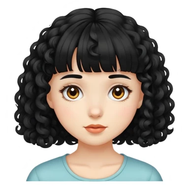 Garota de pele clara, cabelo cacheado, preto,curto e com franja sticker