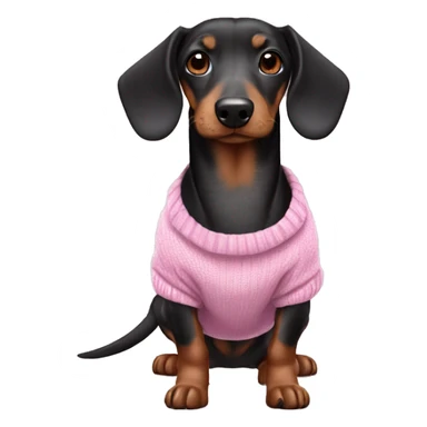Black brown and grey sausage dog wearing pink jumper sticker