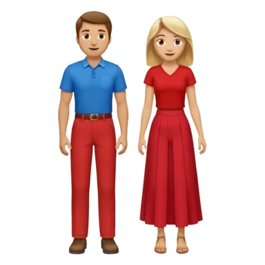 Two people dancing. Man in red shirt and  red pants with brown hair. Women in blue shirt and long skirt with blond hair. Having fun. sticker