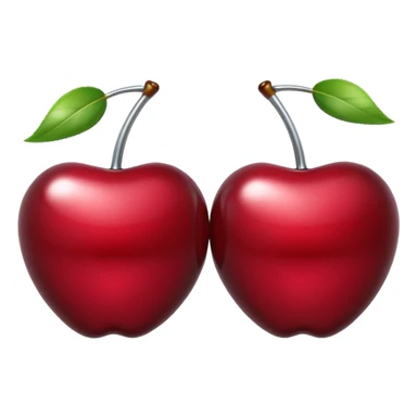 A pair of cherries emoji made of liquid silver chrome, smooth rounded shapes, glossy metallic surface, subtle sensual vibe, luxury sexy aesthetic, iOS emoji style, centered, clean white background sticker