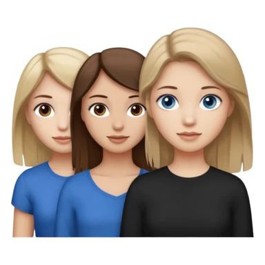 three people who are friends and the features are as follows: one girl who is white, has brown hair and brown eyes; one girl who is dirty blonde with blue eyes; one girl who is tan with dark brown hair and dark brown eyes sticker