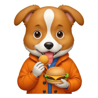 dog with hamburger wearing orange coat sticker