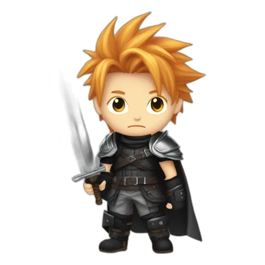 Ginger cloud strife with midgar clothes black and sword  sticker